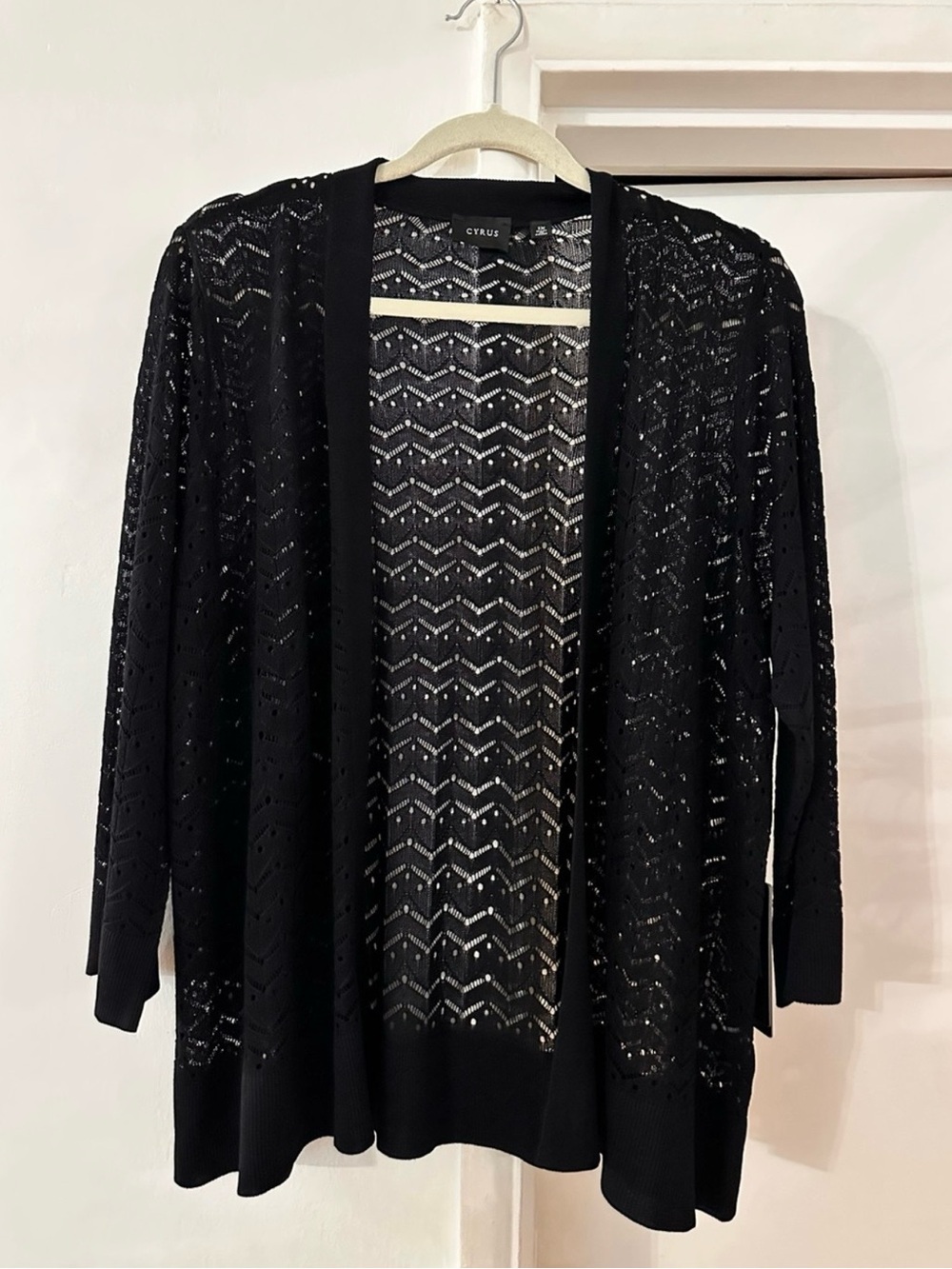 Cyrus Black Open-Front Lace-Knit Cardigan
